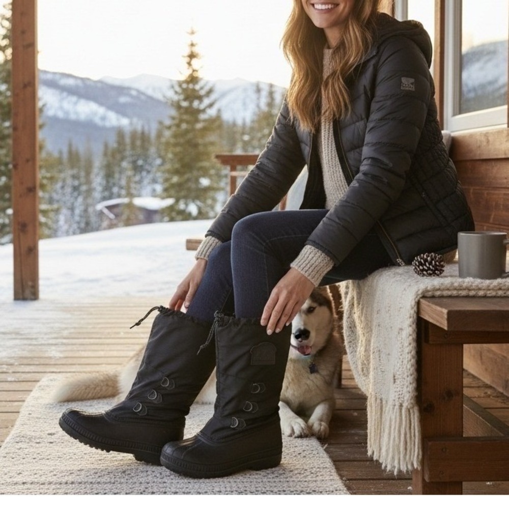 Sorel Glacier NL1042-010 Black Lined Winter Snow Boots Women's US 9 Excellent